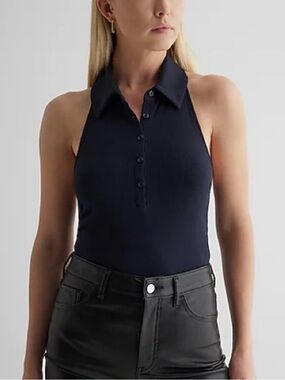 EXPRESS Ribbed Halter Neck Henley Polo Bodysuit Size M